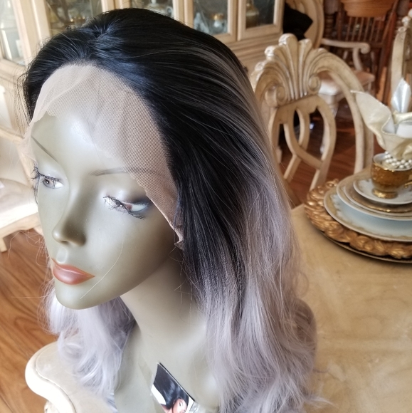 Ombre Black Gray Lace Front Wig - Picture 8 of 8